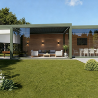 Pergola de luxe en alliage d'aluminium avec portes coulissantes en verre, gazebo de jardin en aluminium anti-corrosion avec éclairage LED