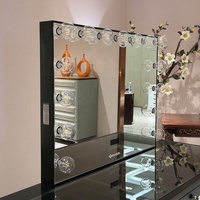 Docarelife Coiffeuse de bureau en bois noir avec miroir cosmétique lumineux, ampoules claires, haut-parleur Bluetooth et commande tactile