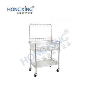 Hong Xing Stainless Steel Hospital Trolley HX-E33 Double Decker Infusion <b>Cart</b> With Hooks For Ward Nursing - Product Image 1