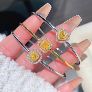 Xinfly 18k Pure Gold 0.379ct Natural Yellow Diamond Heart Cuff Bangle Elastic Jewelry <b>Bracelets</b> - Product Image 2