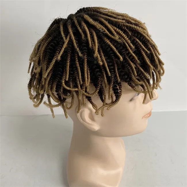 12 polegadas Indian Virgin Cabelo Humano Hairpieces Ombre Cor #2/27 Dois Tons Afro Tranças Peruca Cheia Do Laço para o Homem Negro