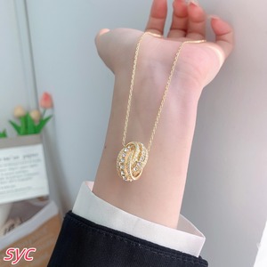 Collana Trendy di Design con Cristalli Naturali Colorati e Lucidi a Doppio Cerchio, Regalo per Donne e Coppie - Product Image 2