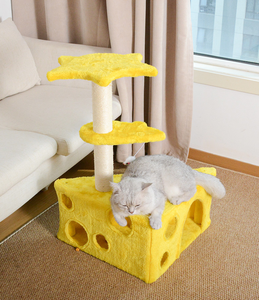 Mobilier griffoir pour animaux de compagnie en sisal, design tour en forme de fromage, tissu amovible lavable en machine - Product Image 1