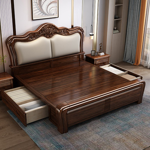 French Style Solid Wood Storage Bed 1.8m x 2m Master Bedroom Bed With <b>Drawers</b> For Adults And Elderly - Product Image 1