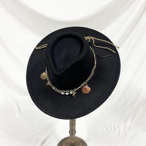 2025 nouveau concepteur grand bord Fedora chapeaux femmes en gros mode haute qualité Vintage plat large bord Fedora feutre chapeau avec coquille - Product Image 3