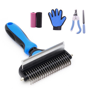 Kit de toilettage pour chiens et chats en acier inoxydable : peignes démêlants fins, coupe-ongles, gants et autres accessoires de toilettage pour animaux - Product Image 1