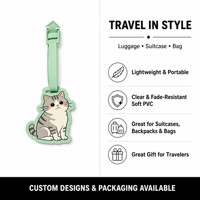 Étiquette de bagage en PVC chat gris tigré, porte-carte d'identité de voyage en caoutchouc souple motif dessin animé Kawaii, personnalisable pour valise, vente en gros