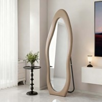 Grand miroir sur pied Art Déco fait main, écologique, avec cadre en bois recouvert de cuir microfibre PU, pour entrée et chambre à coucher