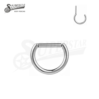 SUPERSTAR ASTM F136 Titane Anneau segmenté articulé en forme de D, barre droite polie, pour piercing de septum, nez, daith et oreille