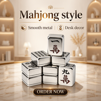 Magnifique ensemble de Mahjong en alliage multi-tailles, poli argenté brillant, avec marquages chinois, portable, en métal de qualité supérieure, coffret cadeau