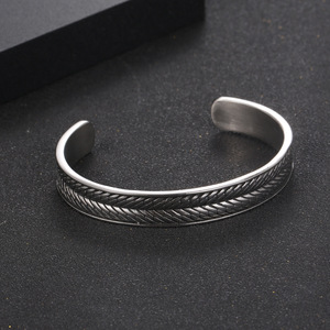 Men's Tibetan <b>Silver</b> <b>Cuff</b> <b>Bracelet</b> Wheat Ear Pattern Geometric Design Open C Shape Jewelry CZ056 - Product Image 2
