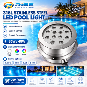 ไฟ LED ใต้น้ำแบบหรี่แสงได้ทำจากสเตนเลสสตีล316L 36W RGB/RGBW กันน้ำ IP68 DMX 24V LED - Product Image 1