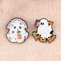 Vente en gros de badges en émail fantôme mignons personnalisés, de haute qualité, en métal, pour sacs à dos, vestes, cadeau d'Halloween