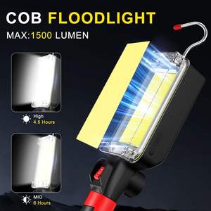 Lámpara de Trabajo LED Portátil de 1000LM al por Mayor con Gancho Magnético, Linterna de Camping COB Recargable por USB 18650, Linterna Impermeable - Product Image 4