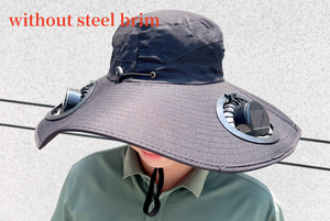 Vente en gros d'été Ventilateurs solaires Chapeau de pêche Chapeau de pêcheur à grand bord pour l'extérieur Chapeau de soleil avec deux ventilateurs Batterie 800MA - Product Image 4