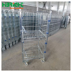 Supermarket Wire Mesh <b>Trolley</b> Metal Milk Transport Roll Container - Product Image 5
