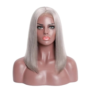 Peluca de Cabello Natural con Frente de Encaje y Parte Media Pre-Plucked, Color Gris Plateado, Corte Bob, para Mujer, Venta al Por Mayor - Product Image 1