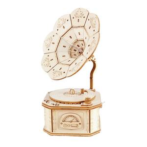 Rompecabezas 3D de Madera: Caja Musical Gramófono DIY, Juguete Artesanal Mecánico de Cuerda, Modelo de Ensamblaje, Set de Ciencia y Manualidades Decorativas, Fácil de Montar en 3 Horas - Product Image 1