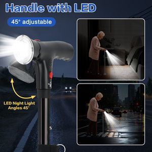 Canne de marche pliable réglable en alliage d'aluminium KIND avec lumière LED, alarme et grande patte de support à double poignée - Product Image 3