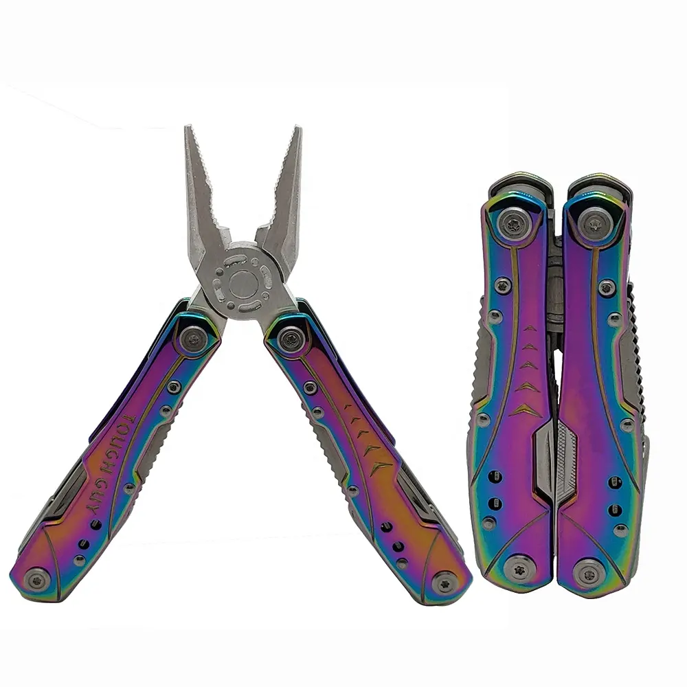 Couteau multi-outils extérieur de survie en titane coloré de haute qualité avec combinaison de pinces Pince à bec plat de camping polyvalente