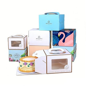 Boîtes d'emballage pour gâteaux autoportantes écologiques de haute qualité avec poignée et fenêtre transparente, en carton robuste, impression vibrante pour <span class=keywords><strong>boulangerie</strong></span> - Product Image 2