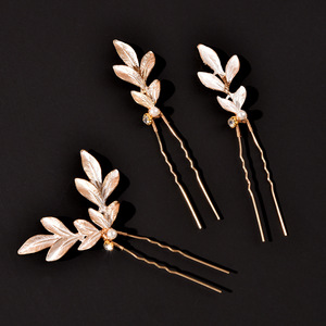 Fermaglio per <span class=keywords><strong>Capelli</strong></span> a Tre Foglie Stile Europeo e Americano, Fermacapelli a U, Spilla da Sposa, Accessorio per Acconciatura - Product Image 1