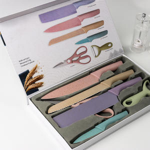 Lot de 7 couteaux de cuisine en paille de blé colorée LT025, revêtement antiadhésif, coffret cadeau - Product Image 6