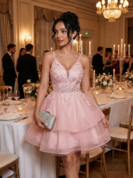 Robe de bal à sequins pour femme, robe de soirée en tulle sans manches, col en V personnalisé, appliques en dentelle, robe de soirée de luxe 2026