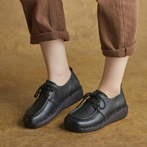 Nouvelles chaussures compensées rétro en cuir à lacets pour femme, style ethnique, semelle souple en tendon de bœuf, collection automne - Product Image 4