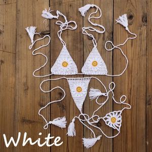 Ensemble de maillot de bain bikini rose sexy en crochet fait main, 2 pièces, vêtements de plage, maillot de bain fitness avec fleur brodée à la main, personnalisable - Product Image 1