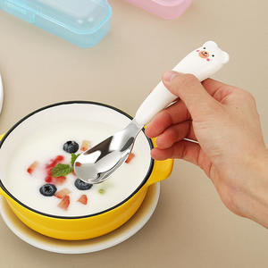 <span class=keywords><strong>Cubiertos</strong></span> para Bebé de Acero Inoxidable 304, Juego de <span class=keywords><strong>Cubiertos</strong></span> para Niños con Mango de Dibujos Animados Creativos, Pulido Espejo - Product Image 1