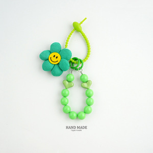 Porte-clés fleur en tissu, pendentif de sac marguerite souriante mignonne avec chaîne perlée, porte-clés tendance style coréen pour sac à dos/clés - Product Image 2