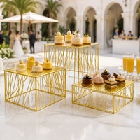 Décoration de mariage XINGPAI, présentoir à buffet en acier inoxydable, support à gâteau à trois étages en or martelé royal