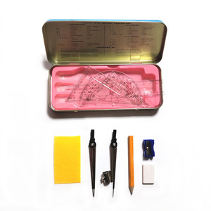 Lot de géométrie en métal pour le dessin, comprenant crayon, gomme, diviseur et boîte, idéal pour les cours de mathématiques - Vente en gros usine - Product Image 1