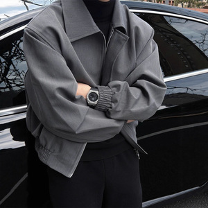 Giacca Bomber Corta Imbottita Grigia per Uomo e Donna, Antivento, Stile Vintage Americano, in Poliestere Premium, per Primavera - Product Image 2