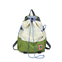 Sac à dos à cordon en nylon et polyester, tissu délavé color block, décontracté, convertible, grande capacité, pour l'école, le sport et la gym