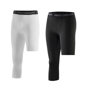 Leggings de basketball athlétiques antibactériens à compression 3/4, respirants, à séchage rapide, imprimés, grande taille, avec logo personnalisé pour hommes - Product Image 1