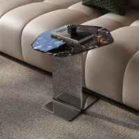 Table basse moderne et durable en marbre naturel de luxe avec base en acier inoxydable en forme de C, pour canapé cantilever, salon