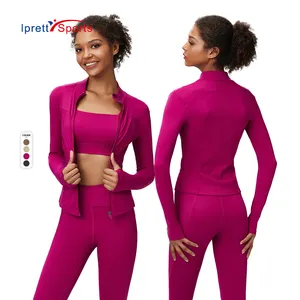 Three Piece Jacket Bra Legging Outfit Workout Sets Gym for Women, Slim Fit Fitness Sports School Running Clothes Yoga Sportswear