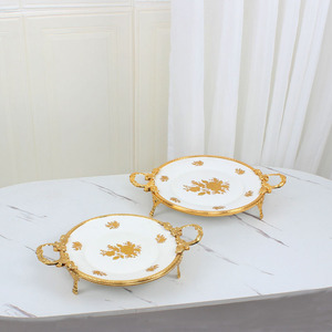 New Round Metal Decorative Plate Ceramic <strong>Serving</strong> <strong>Tray</strong> Luxury <strong>Antique</strong> Home Decoration - Product Image 2