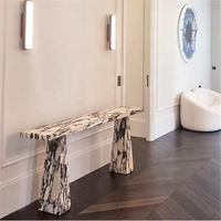Meubles de salon Table haut de gamme avec plateau en travertin Table murale de luxe moderne Canapé Entrée Couloir Coin Table console en marbre doré