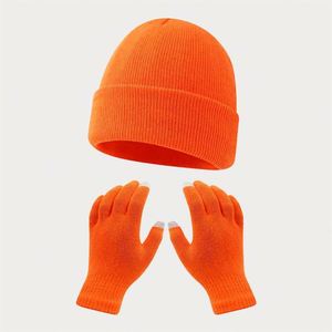 Autumn Winter Solid Color Touch Screen Acrylic Custom Knitted <b>Beanie</b> Outdoor Riding Warm Cold-proof Ski Hat Gloves Suit - Product Image 6