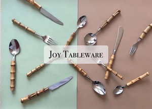 Niềm Vui Bộ Đồ Ăn Sang Trọng Handmade Bất Tự Nhiên Xử Lý Tre Dao Kéo Thép Không Gỉ Pháp Bạc <span class=keywords><strong>Set</strong></span> - Product Image 2