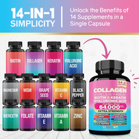 Collagène en peptides types I, II, III, V et X, Biotine et Kératine, 60 Capsules avec Vitamine C Poivre Noir, Capsules de Collagène 14 en 1