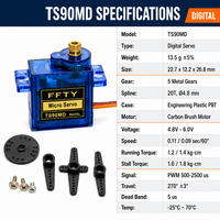 Vente en gros de micro-servo numérique à engrenages métalliques 13,5 g TS90MD 4,8-6 V OEM pour voitures RC, bateaux, hélicoptères, robots, modèles, pièces de moteur pour loisirs