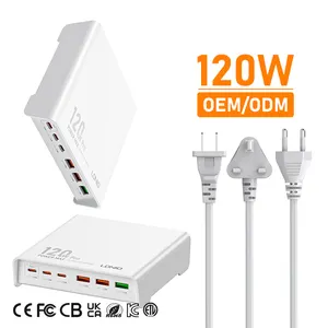 LDNIO Q605 pengisi daya USB 120W 6 Port, adaptor pengisi daya ponsel Desktop untuk ponsel pintar dan Tablet