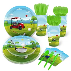 MM200 Golf Party Supplies Custom Paper Plates Cups Napkins Disposable Tableware Set for Birthday Party Decorations