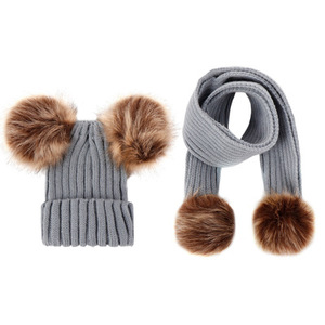 Conjunto de Gorro y Bufanda Tejidos para Niños y Niñas, Gorro de Punto con Pompón de Piel para Niños, Gorro de Esquí - Product Image 5