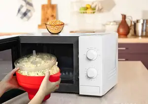 Mangkuk Microwave lipat tanpa minyak dengan tutup silikon, Microwave Popcorn pembuat Popcorn