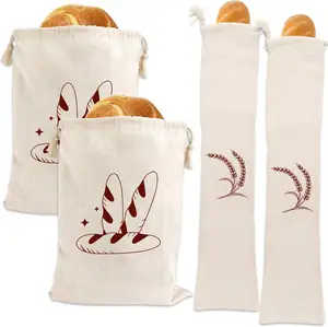 Natural linen bag for homemade bread unbleached reusable food storage bag bakery baguette